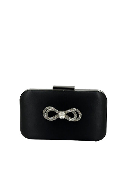 MidStore Black Color Satin Silver Case Silver Stone Evening Dress Bag Evening...