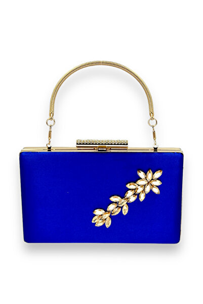 MidStore Cobalt Blue Color Satin Crystal Stone Evening Dress Bag Evening Bag ...