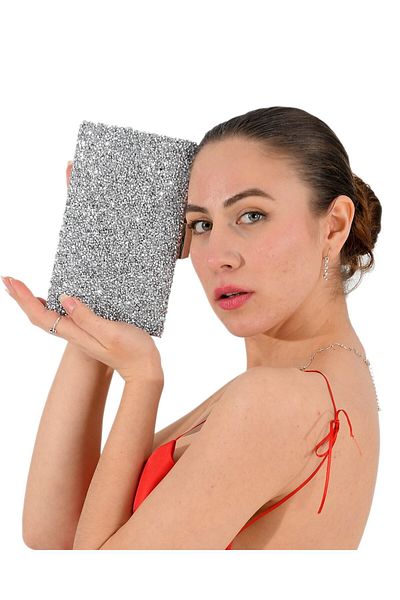 Wedding Fashion Geantă de seară cu pietre argintii Clutch Geantă de absolvire pentru bal de absolvire Geantă de mână lucrată manual Geantă cu lanț