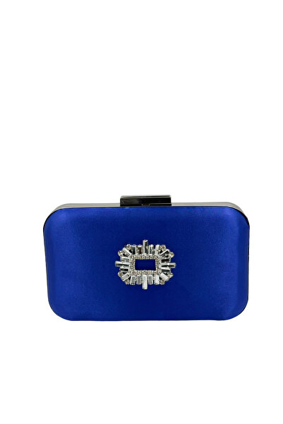 MidStore Cobalt Blue Colors Satin Silver Case Silver Stone Evening Dress Bag ...