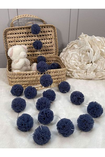 PAMUKA Glaucous Blue Tulle Mini Pompom Banner