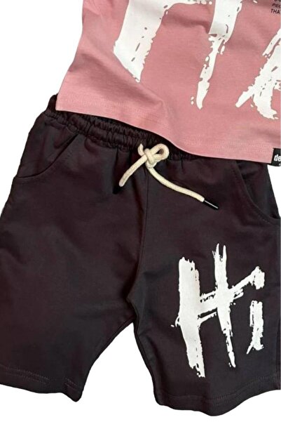 Riccotarz Boy's Powder Colored Hi Printed Short Sleeve Shorts Set