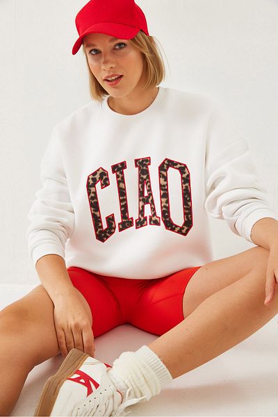 Bianco Lucci Damen-Sweatshirt mit dreifädigem, erhabenem Leopardenmuster 6429 60351102
