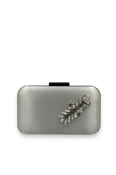MidStore Ecru Color Satin Silver Case Silver Stone Evening Dress Bag Evening ...