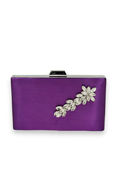 Generic Brand Purple Color Satin Crystal Jewelled Evening Dress Bag Evening B...