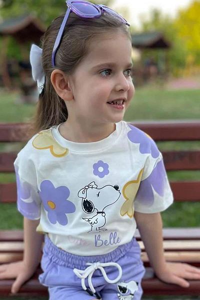 Riccotarz Set pantaloni scurți pentru fetiță cu imprimeu flori violete - digitali
