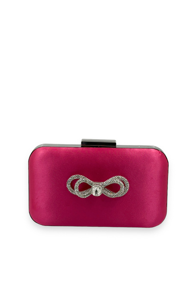 MidStore Fuchsia Color Satin Silver Case Silver Stone Evening Dress Bag Eveni...