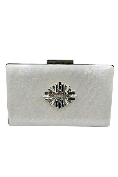 MidStore Ecru Color Silver Case Silver Stone Evening Dress Bag Evening Bag We...