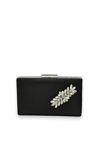 Generic Brand Black Color Non-Scratch Satin Silver Stone Evening Dress Bag We...