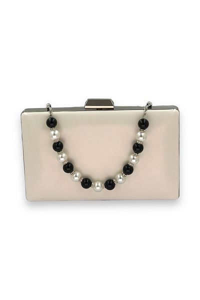 Wedding Fashion Beige Leather Matte Skin Pearl Evening Clutch - Portfolio Bag for Wedding and Engagement
