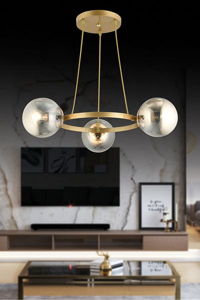 SONSUZ AYDINLATMA&AVİZE Endless Antique 3-Piece Ring Smoked Globe Glass Modern Chandelier