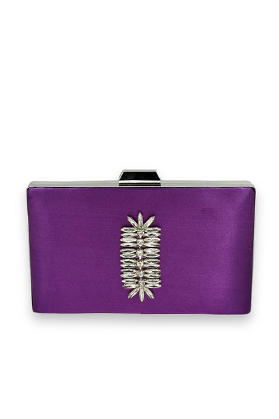 MidStore Purple Color Satin Crystal Stone Evening Dress Bag Evening Bag Henna...