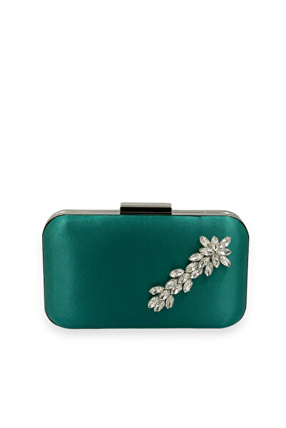 MidStore Green Color Satin Silver Case Silver Stone Evening Dress Bag Evening...