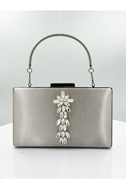 MidStore Mink Color Satin Silver Case Silver Stone Evening Dress Bag Evening ...