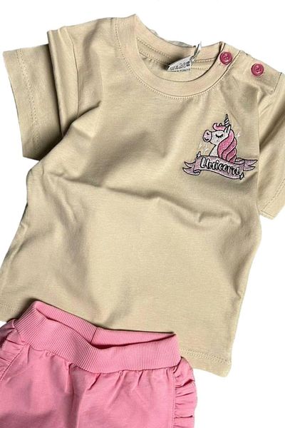 Riccotarz Baby Girl Unicorn Embroidery Embroidered T-Shirt Pink Shorts Suit with Ruffled Sides