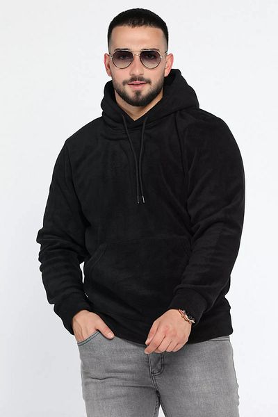 MİSHAR İTALİA Ανδρικό φούτερ Fleece με μαύρη κουκούλα με τσέπη καγκουρό