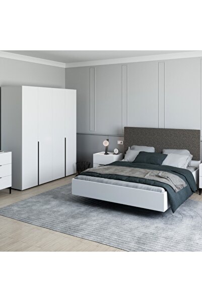 Adore Mobilya Oryana Çift Kişilik Karyola-Mat Lake Beyaz 171x120x206 cm