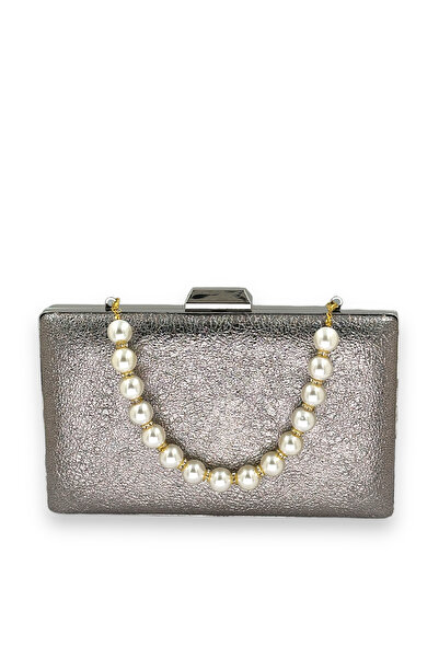 Wedding Fashion Culoarea platină Mâner perlat Model de cristal din piele mată Geanta de seară Clutch Henna Homecoming Prom