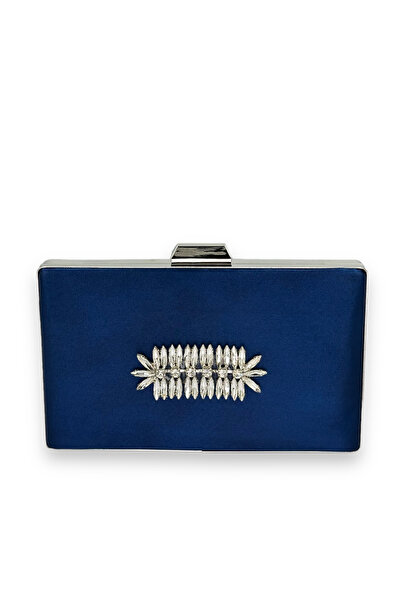 Generic Brand Navy Blue Color Satin Crystal Stone Evening Dress Bag Clutch He...