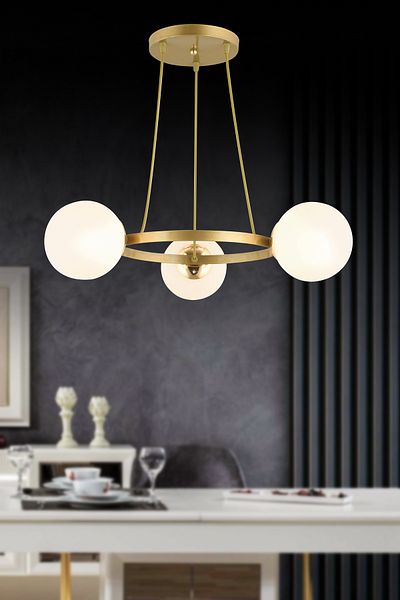 SONSUZ AYDINLATMA&AVİZE Endless Antique 3-Piece Ring White Globe Glass Modern Chandelier