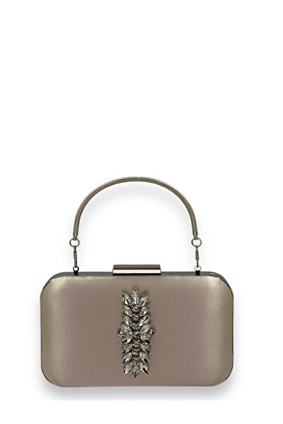 MidStore Nude Color Satin Silver Case with Silver Stones Handle Evening Dress...