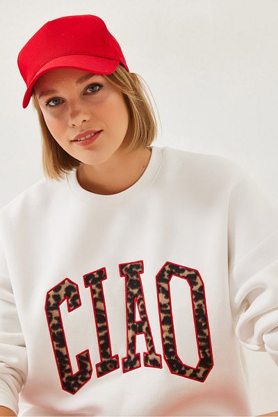 Bianco Lucci Damen-Sweatshirt mit dreifädigem, erhabenem Leopardenmuster 6429 60351102