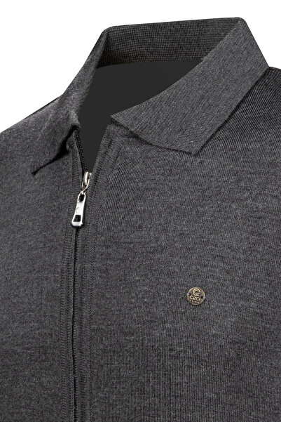 Çizgi Triko Stripe Knitwear Men's Knitwear Jacket Zippered Pocket Detailed Patterned Steel Knit Classic Fit -4241K