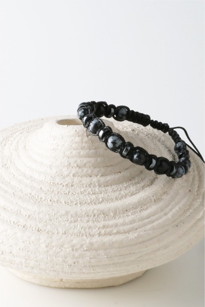 OSMANLI DOĞAL TAŞ Erkek Bilekliği Orijinal Hakiki Sertifikalı Karlı Obsidyen - Hematit İpli Doğal Taş Bileklik 6mm