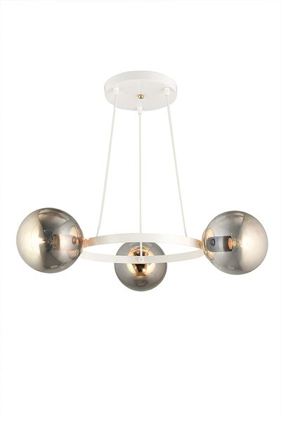 SONSUZ AYDINLATMA&AVİZE Queen White 3-Piece Ring Smoked Globe Glass Modern Chandelier