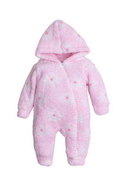 Chicsy Baby Winter Sweet Plush Hooded Floral Patterned Baby Kids Welsoft Jumpsuit