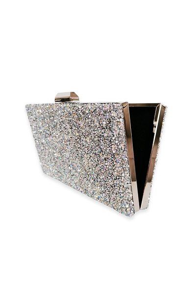 Wedding Fashion Silver Lame Color Stone Geantă pentru rochie de seară Clutch Geantă pentru absolvirea de bal Geantă lucrată manual Geantă cu lanț