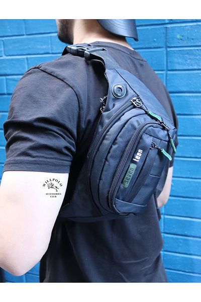 SEVENTEEN Willpolo Green Detailed Waterproof Cross Chest Bag - Waist Bag with Headphone Outlet