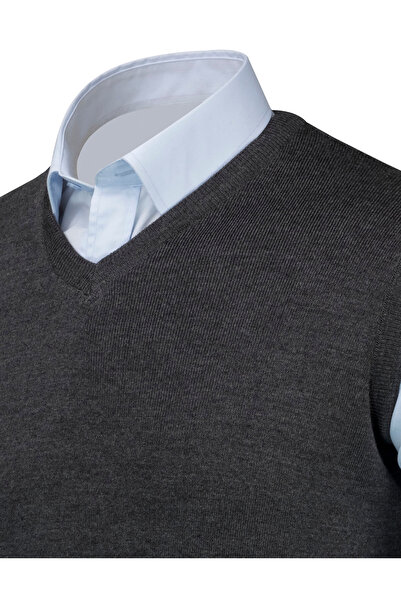 Çizgi Triko Men's V-Neck Knitwear Sweater Color Winter Steel Knit Classic Fit