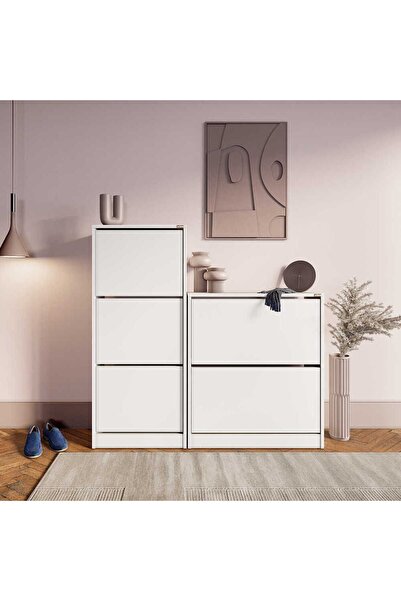 Adore Mobilya Flat Duo 3 Katlı Ayakkabılık-mat Beyaz 51x119x26 Cm (gxyxd)