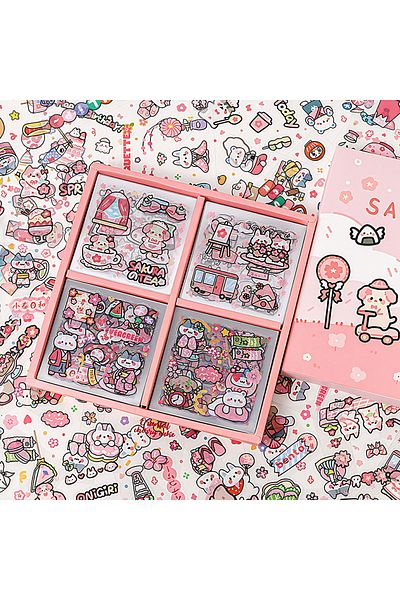 GUGUK Sakura Themed 100 Sheets 4 Compartments Sticker Set • Bullet Journal (Ggk-Dz073)