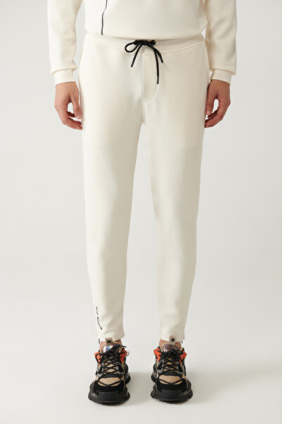Avva Men's Ecru Elastic Waist Lace-Up Zipper Long Soft Touch Regular Fit Sweatpants A41Y3401