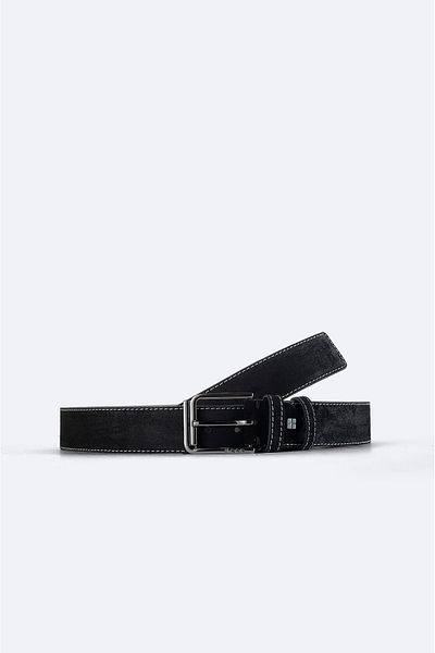 Avva Black Suede Leather Men's Belt - Stitched, Plain A41y9314