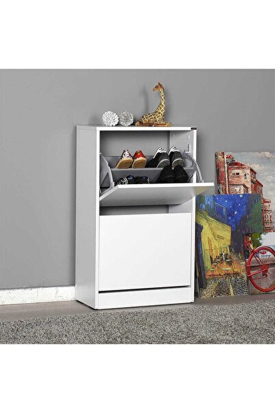 Adore Mobilya Flat Duo 2 Katlı Ayakkabılık Dolabı - Beyaz