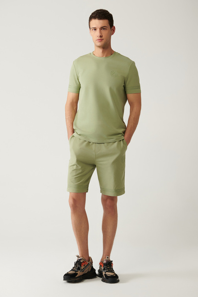 Avva Men's Water Green Jersey Fabric 2 Thread Side Pocket Knitted Regular Fit Shorts A41Y3622