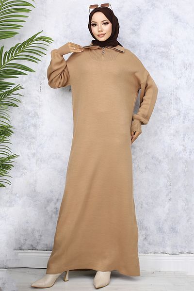benguen 2441 Model Mink Knitwear Φόρεμα - Φερμουάρ στο γιακά