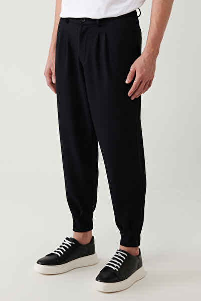 Avva Erkek Siyah Klasik Bel Pileli Baggy Fit Örme Pantolon A41Y3075