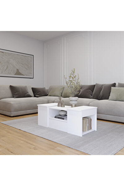 AYMOBSAN Lila Orta Sehpa 3'lü Takım Zigonlu Modern, 100 cm, Beyaz