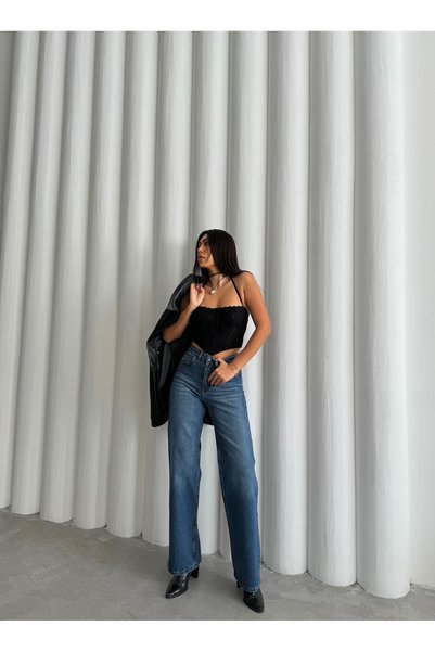Swet Shop Jeans Women's High Waist Pale Effect Lycra Wide Leg Palazzo Jean