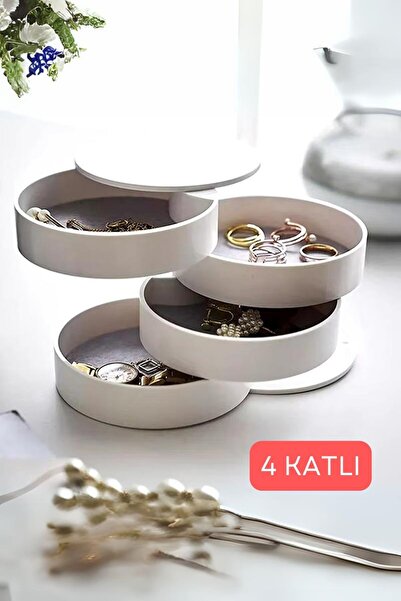 ongu home 4 Katlı Silindir Takı Düzenleyici Makyaj Organizeri Yüzük Küpe Takı Kutusu