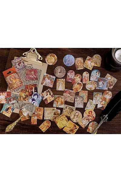 GUGUK مجموعة ملصقات تحت عنوان Alphonse Mucha مكونة من 45 قطعة • مجلة رصاصة (GGK-DW124)