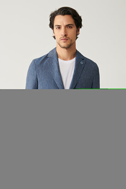 Avva Erkek Mavi Astarsız Keten Karışımlı Comfort Slim Fit Takım Elbise Ceketi A41Y4060