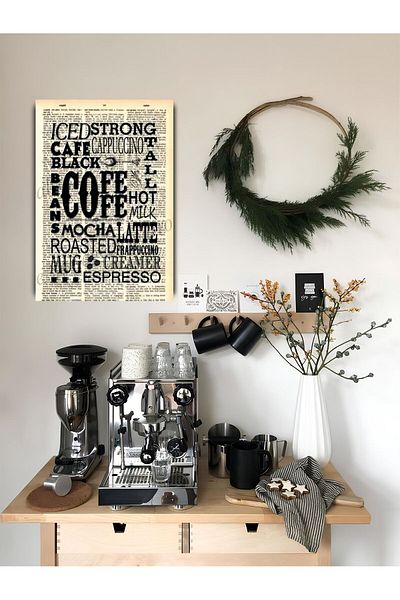 icase Κουζίνα Coffee Corner μενού καφέ Γραπτό φλιτζάνι κούπα Decor Concept Ζωγραφική MDF Εκτύπωση