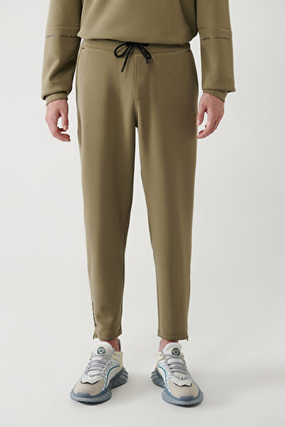 Avva Erkek Haki Beli Lastikli Bağcıklı Fermuar Paçalı Soft Touch Regular Fit Eşofman Altı A41Y3401