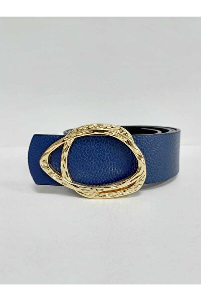 Kemerix Women's Dark Blue Belt with Gold Buckle