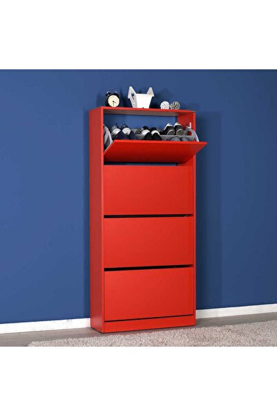 Adore Mobilya Flat Duo 4 Katlı Geniş Ayakkabılık Dolabı - Kırmızı